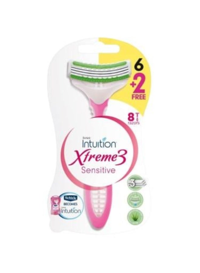 شفرات حلاقة إكستريم 3 للنساء للبشرة الحساسة عبوة 6+2 قطع مجاناً فوشيا